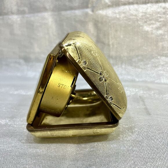 Vintage Waltham Wind Up West Germany Gold Tone Travel Glow Alarm Clock - Picture 2 of 11